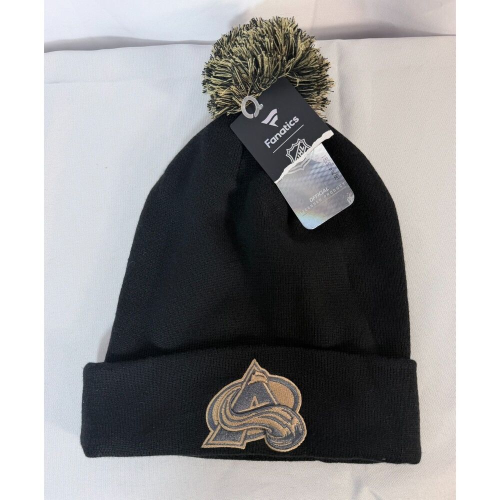 NWT Colorado Avalanche Fanatics Black Military Appreciation Beanie Cuffed Pom